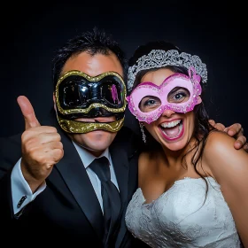 Masked Couple's Wedding Joy
