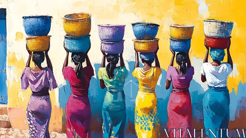 African Women Carrying Baskets Art