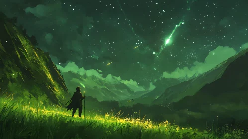 Starry Night Green Landscape