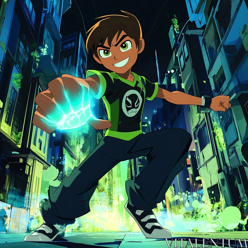 Anime Hero in Futuristic Urban Setting