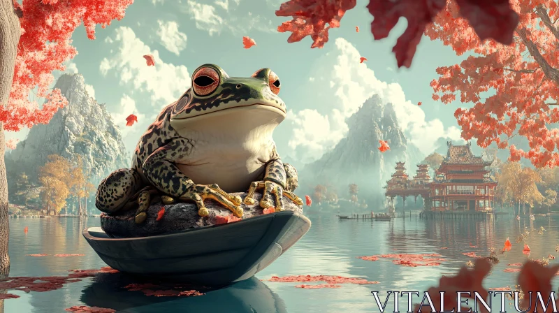Serene Lake with Frog and Autumn Leaves