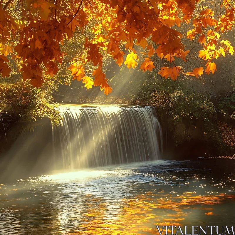 Peaceful Waterfall Scene in Autumn