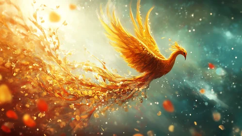 Phoenix Soaring in Celestial Sky