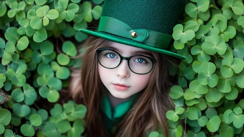 Girl in Green Hat with Clovers