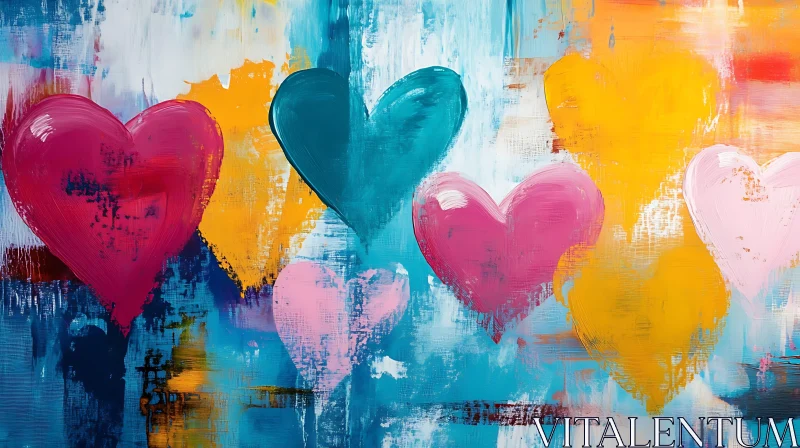 Abstract Hearts in Teal, Pink, and Yellow