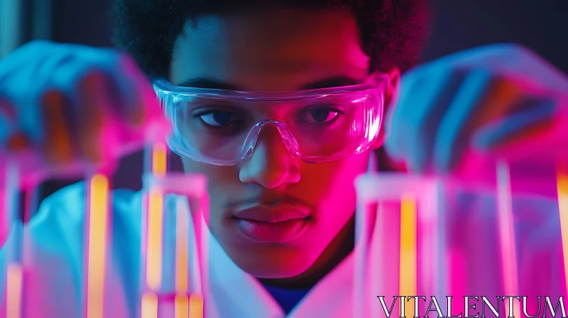 Close-up of Scientist in Lab with Test Tubes