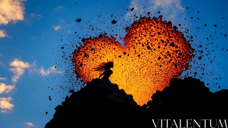 Fiery Heart Silhouette Woman Art