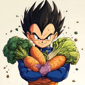 Cartoon Style Character Holding Vegetables