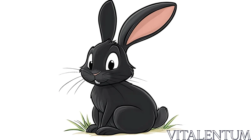 Cartoon Black Rabbit on White Background