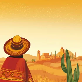 Mexican Desert Scene with Figure