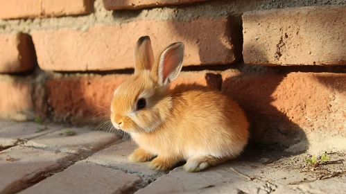 Charming Rabbit Portrait near Brick Wall