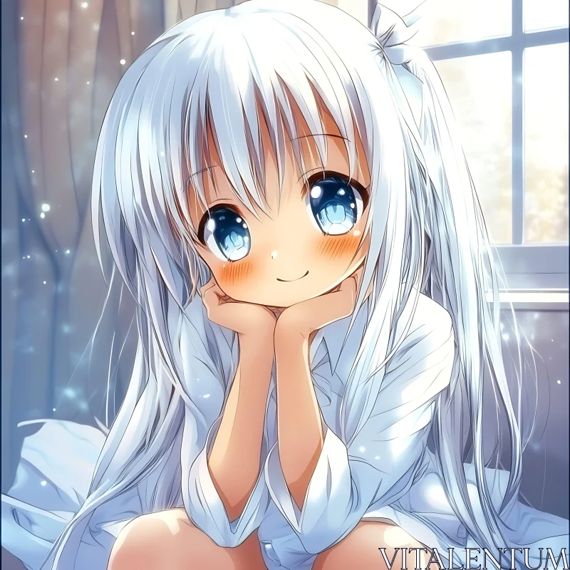 Adorable Anime Kid with White Hair