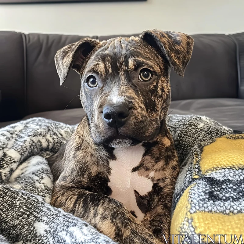 Brindle Puppy on Couch AI Image