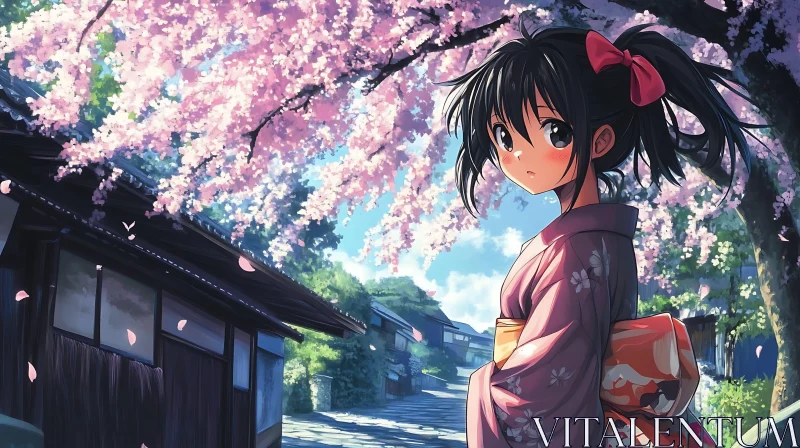 Springtime Anime Girl in Traditional Japanese Setting