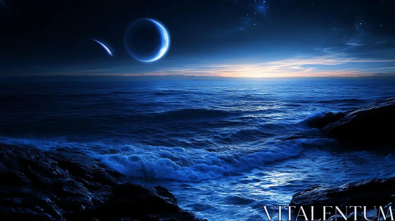 Night Ocean View with Planets