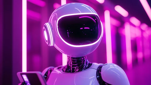 Neon-Accented Robot in Futuristic Setting