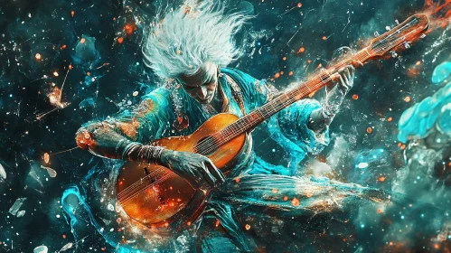 Abstract Guitarist in Cosmic Harmony