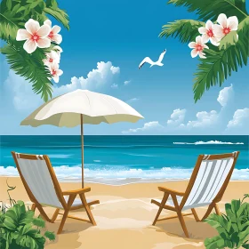 Seaside Relaxation: Beach Chairs and Umbrella