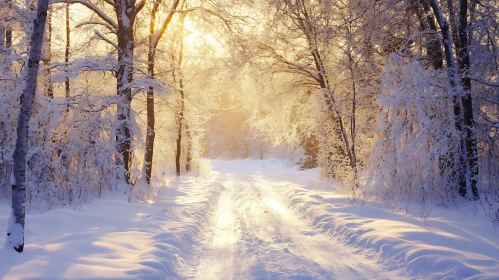 Snowy Path Through Winter Forest