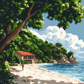 Tropical Beach Pixel Art Landscape