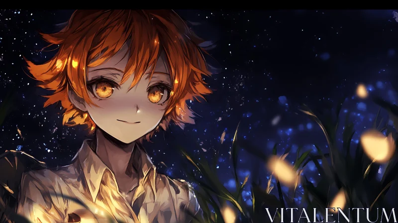 Glowing Eyes Anime Character in Starry Night