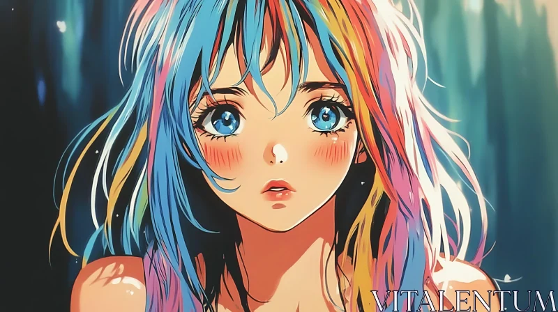 Surprised Anime Girl with Multicolored Hair