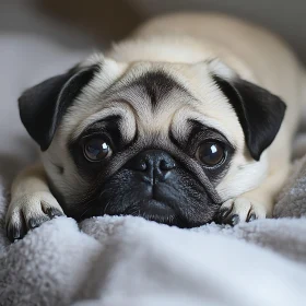 Cute Pug Lying on a Soft Blanket