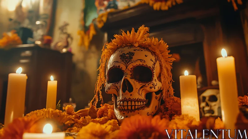 Floral Skull and Candlelight
