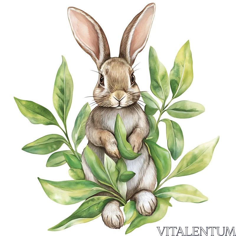 Gentle Rabbit and Greenery Illustration