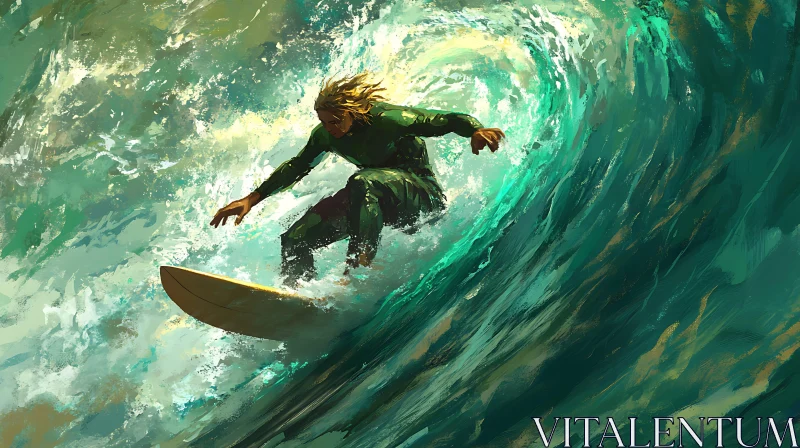 Ocean Wave Surfing Illustration