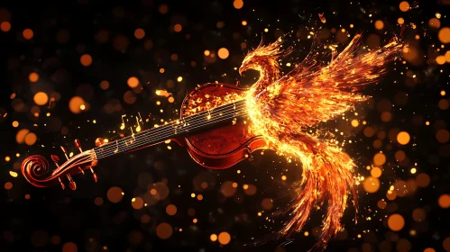 Musical Phoenix: Violin Ablaze in Art