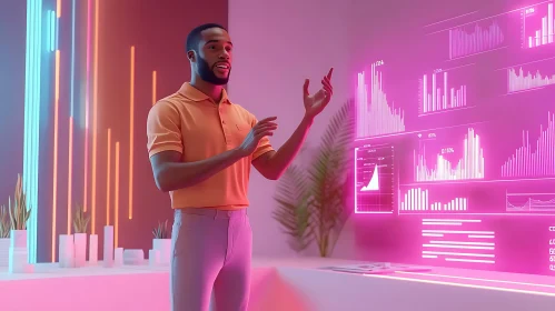 Man Presenting Data with Neon Lights