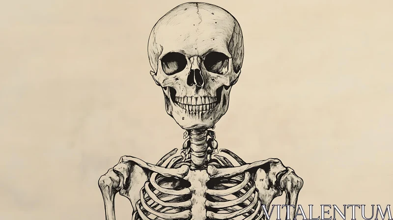 Anatomical Skeleton Drawing in Ink