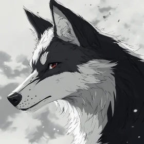 Wolf Portrait with Striking Red Eyes