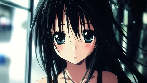 Melancholic Anime Character with Black Hair