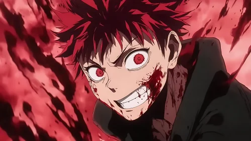 Anime Figure with Red Hair and Blood Splatter