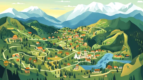 Hills and Mountains Village Scenery