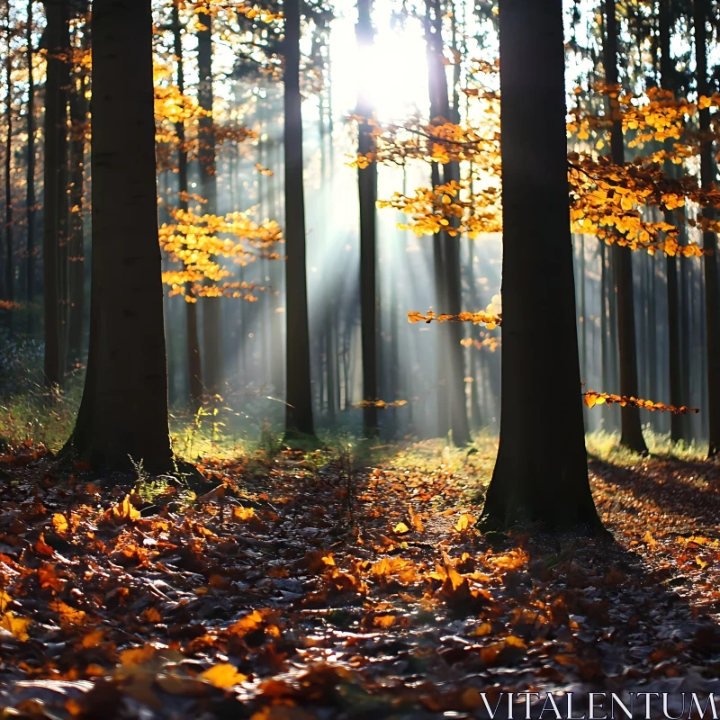 Autumnal Forest Sunlight Beams
