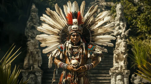 Indigenous Man in Traditional Feathered Costume