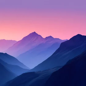 Blue Mountains Landscape with Pink Sky