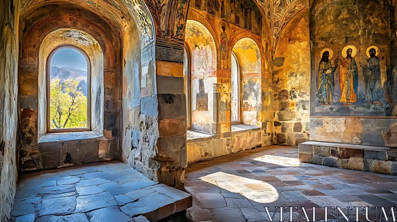 AI ART Interior of Old Stone Building
