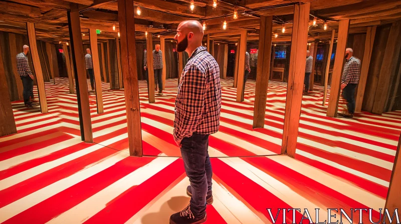 Red and White Striped Mirror Maze