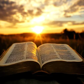 Open Bible at Sunset