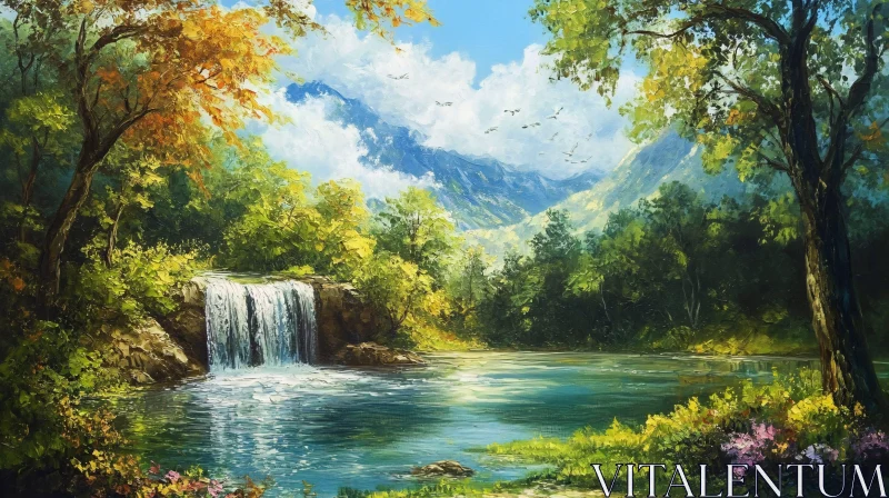Forest Pond and Waterfall Scenery