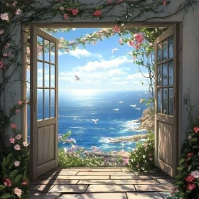 Coastal Escape Through Blooming Portal