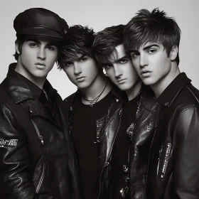 Four Young Men in Leather Jackets Portrait