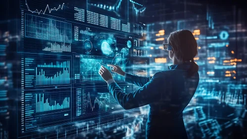 Woman Analyzing Holographic Data Interface