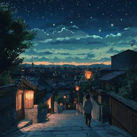 Serene Night Street with Lantern Lights in Animation