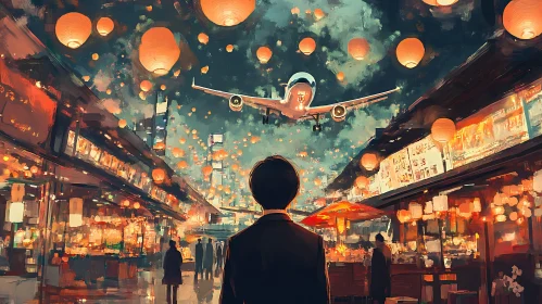 Urban Flight: A Cityscape with Lanterns