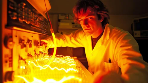 Researcher Conducting Experiment with Light